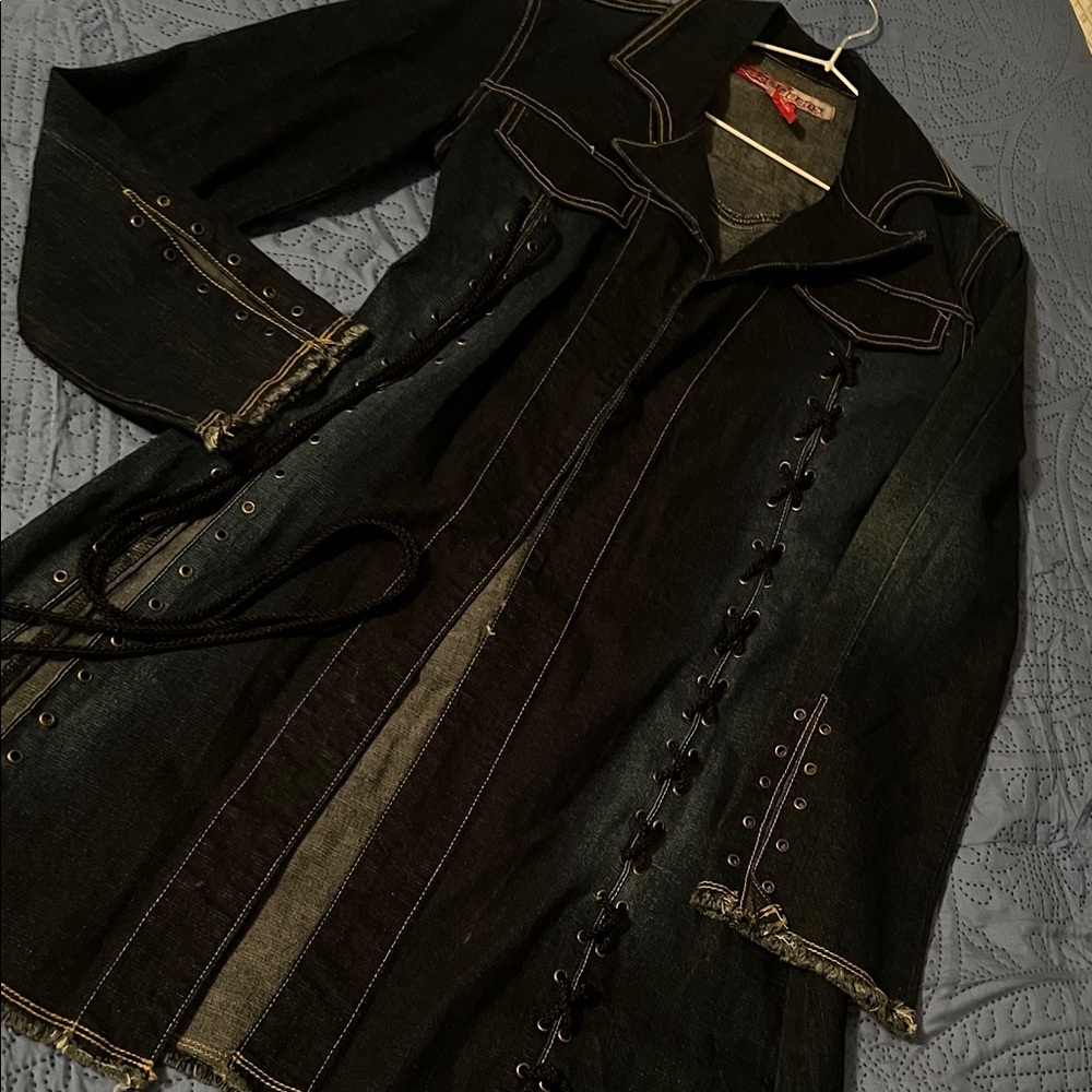 Blue sexy Denim Lace-Up Jacket